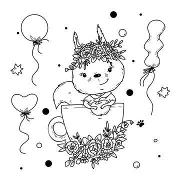 Vector illustration of a cute squirrel in hand-draw doodle style. Stock Illustration