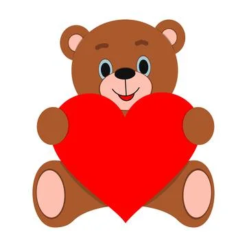 Vector illustration. Cute teddy bear with a big heart in his hands. Holiday. 스톡 일러스트