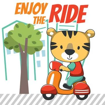 Vector illustration of cute tiger riding scooter. Can be used for t-shirt p.. Stock Illustration