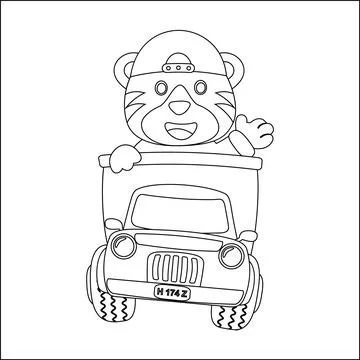 Vector illustration of cute  tiger on a road trip, Creative vector Childish Stock Illustration