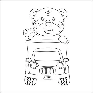 Vector illustration of cute  tiger on a road trip, Creative vector Stock Illustration