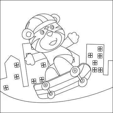 Vector illustration of cute tiger on skate board. Cartoon isolated vector Stock Illustration