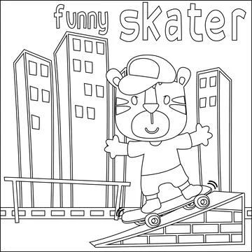 Vector illustration of cute tiger on skate board. Stock Illustration