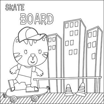 Vector illustration of cute tiger on skate board. Stock Illustration