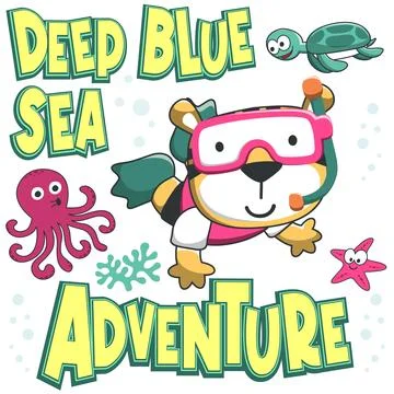 Vector illustration of cute tigerr in snorkel mask diving in the sea. Can b.. Stock Illustration