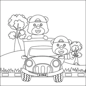 Vector illustration of cute two bear on a road trip truck, Creative vector Stock Illustration