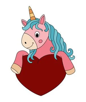 Vector illustration a cute unicorn holding heart Stock Illustration