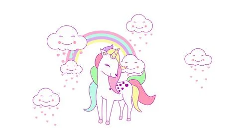 Vector illustration of a cute unicorn with rainbow in kawaii style. Unicorn on Stock-Illustration