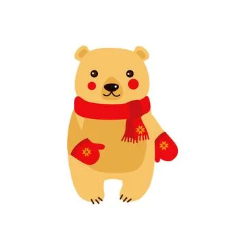 Vector illustration of cute winter bear in a scarf and mitten. Christmas or New Stock Illustration