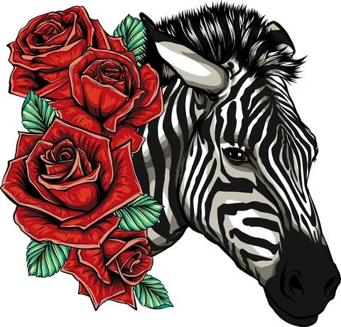 Vector illustration with cute zebra with roses Stock Illustration
