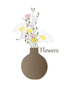 Vector illustration of a daisy and a decorative branch in a vase Stock Illustration
