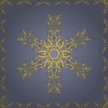 Vector illustration. Damask gold abstract flower seamless pattern on yellow, bro Stock Illustration