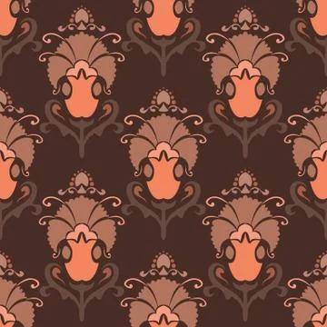 Vector illustration. Damask seamless pattern of flowers. Pastel brown pattern Stock Illustration