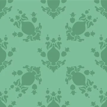 Vector illustration. Damask seamless pattern of flowers. Pastel green pattern on Stock Illustration
