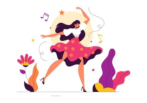 Vector Illustration of a Dancer Performing to Music in a Flat Style Cartoon.. Stock Illustration