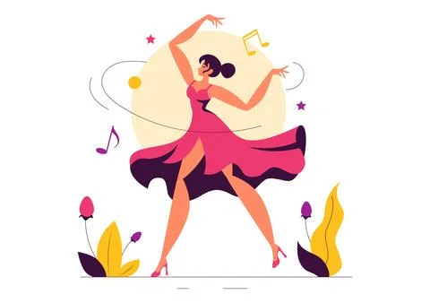 Vector Illustration of a Dancer Performing to Music in a Flat Style Cartoon.. Stock Illustration