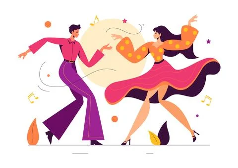 Vector Illustration of a Dancer Performing to Music in a Flat Style Cartoon.. Illustrazione stock