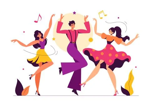 Vector Illustration of a Dancer Performing to Music in a Flat Style Cartoon.. Illustrazione stock