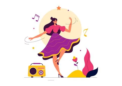 Vector Illustration of a Dancer Performing to Music in a Flat Style Cartoon.. Stock Illustration
