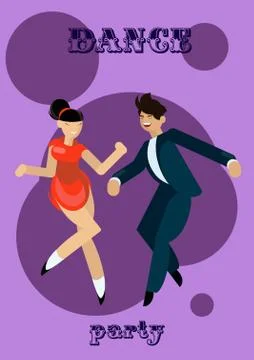 Vector illustration of dancing men and woman in cartoon flat style. Dance party Stock Illustration