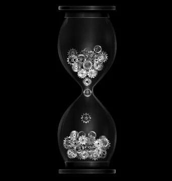Vector illustration dark background with black hourglass with gears Stock Illustration