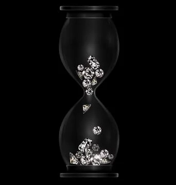 Vector illustration dark background with black hourglass with crystals Stock Illustration