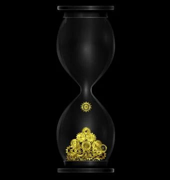 Vector illustration dark background with black hourglass with golden gears Stock Illustration