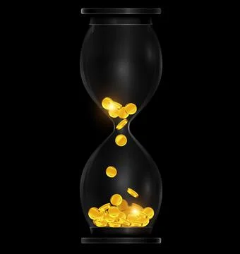 Vector illustration dark background with black hourglass with golden coins Stock Illustration