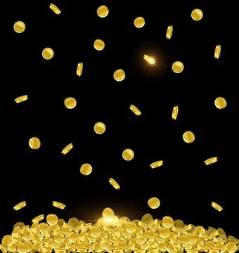 Vector illustration dark background with falling golden coins Stock Illustration