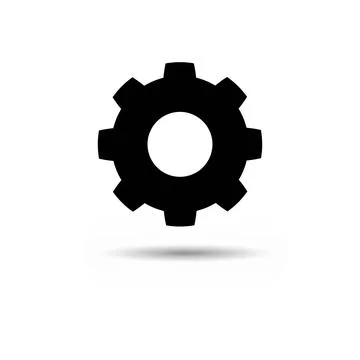 Vector illustration of dark gear isolated on light background with shadow. Ic Stock Illustration