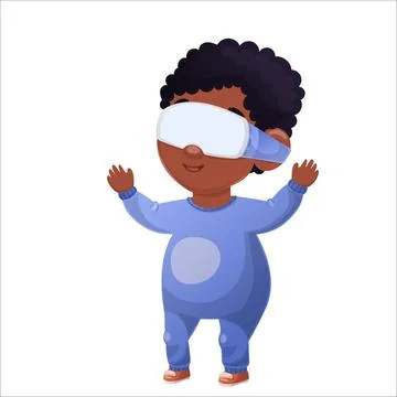Vector illustration of dark-skinned child of generation Beta wearing virtual Stock Illustration