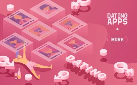 Vector illustration of dating application website template, people profiles and Stock Illustration