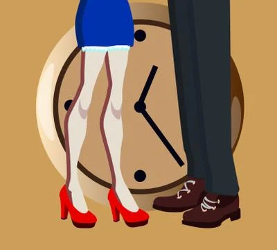 Vector illustration for dating site with man and woman legs and clock Stock Illustration