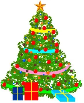 Vector illustration of decorated Christmas tree. Stock Illustration