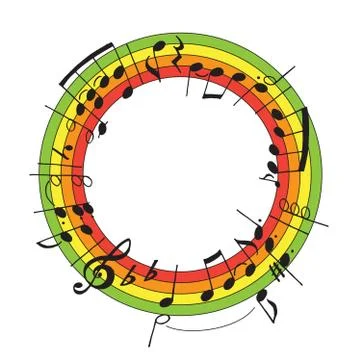 Vector illustration with decoration of notes in the shape of a circle. Musical Illustrazione stock