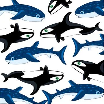 Vector illustration of the decorative pattern of the whale of the white whale Stock Illustration