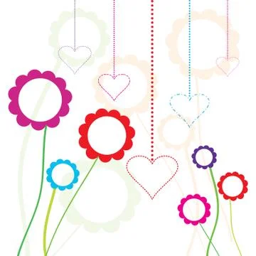 Vector illustration of decorative wind chimes with heart and flower shapes Illustrazione stock
