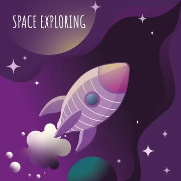 Vector illustration with deep space and ship Stock Illustration