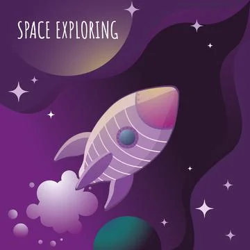 Vector illustration with deep space and ship Stock Illustration