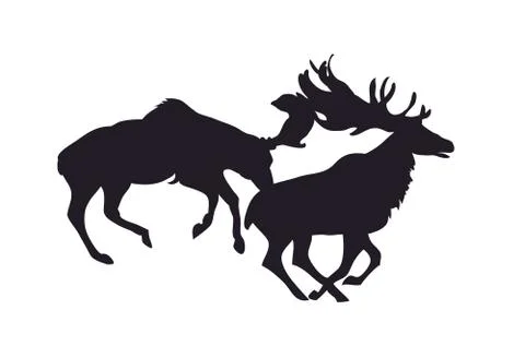 Vector illustration of deer that fight, vector, silhouette Stock-Illustration