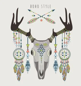 Vector illustration of a deer skull Stock Illustration