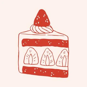 Vector illustration of a delicious strawberry layer cake slice with cream and Stock Illustration
