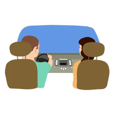 Vector illustration depicting a driver and a passenger in the car from behind. Stock Illustration