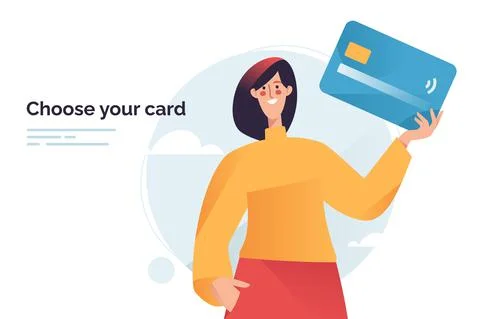 Vector illustration depicting a woman holding debit or credit payment card Stock Illustration