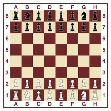 Vector illustration depicts a chessboard set up for a game, with all the bl.. Illustrazione stock