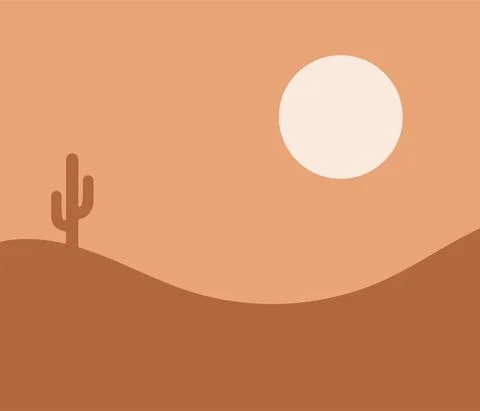 Vector illustration of a desert landscape consisting of sand hills, cactus an Stock Illustration