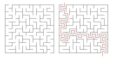 Vector illustration. A design element in the shape of a maze. One entrance,.. Stock Illustration