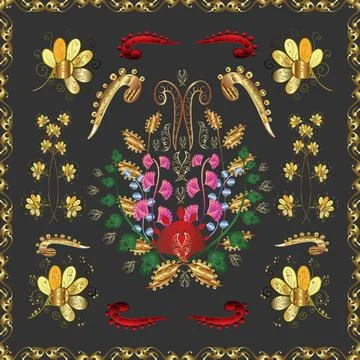 Vector illustration. For design textiles, paper, sketch. Oriental style. Seamles Stock Illustration