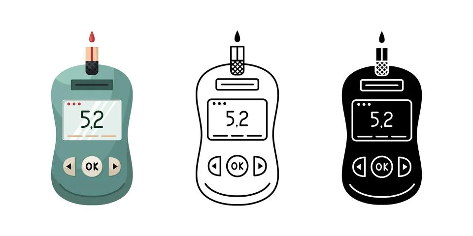 Vector illustration of a device for measuring blood sugar levels at home. Glu Illustrazione stock