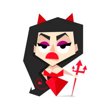 Vector illustration of devil girl with Trident and horns vector 스톡 일러스트